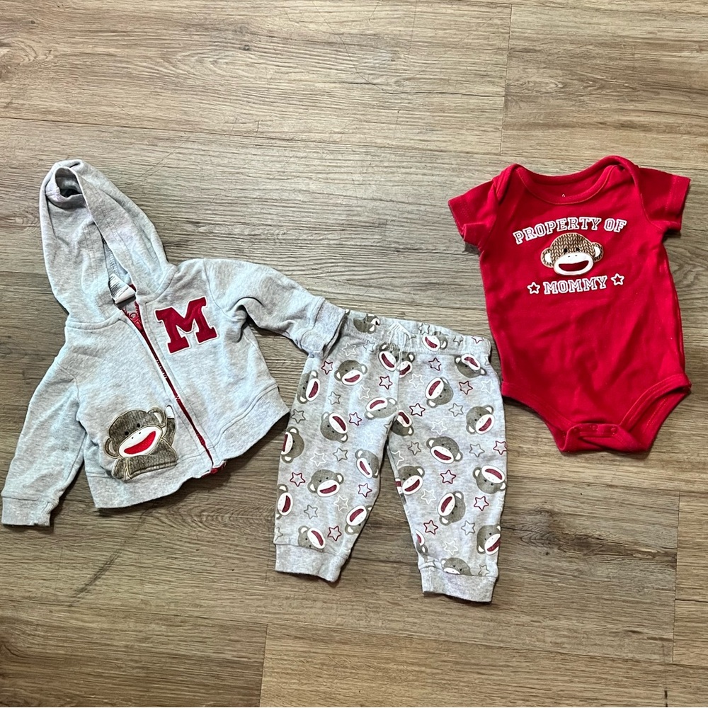 Sock Monkey 3 piece set, size 6 months